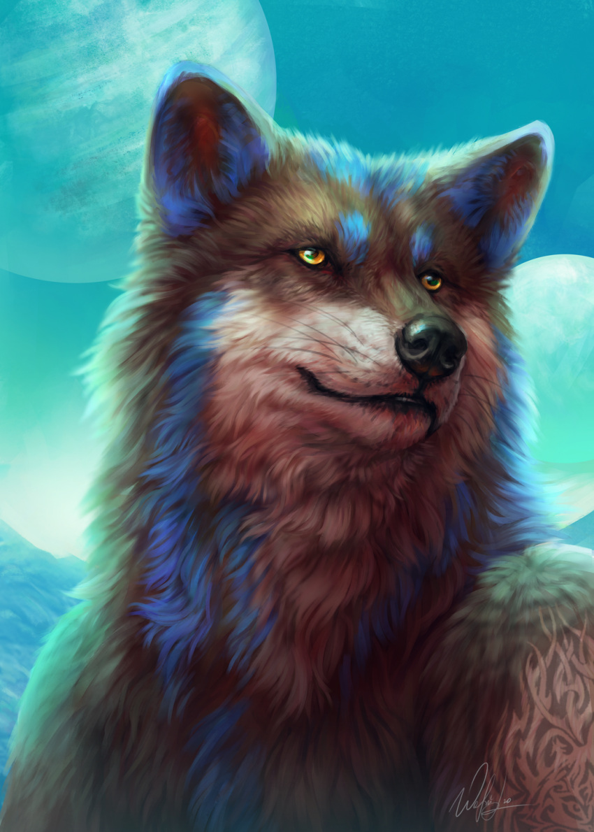anthro canid canine canis character_ardwolf detailed hi_res hyena male mammal planet portrait solo space tattoo wolf wolnir
