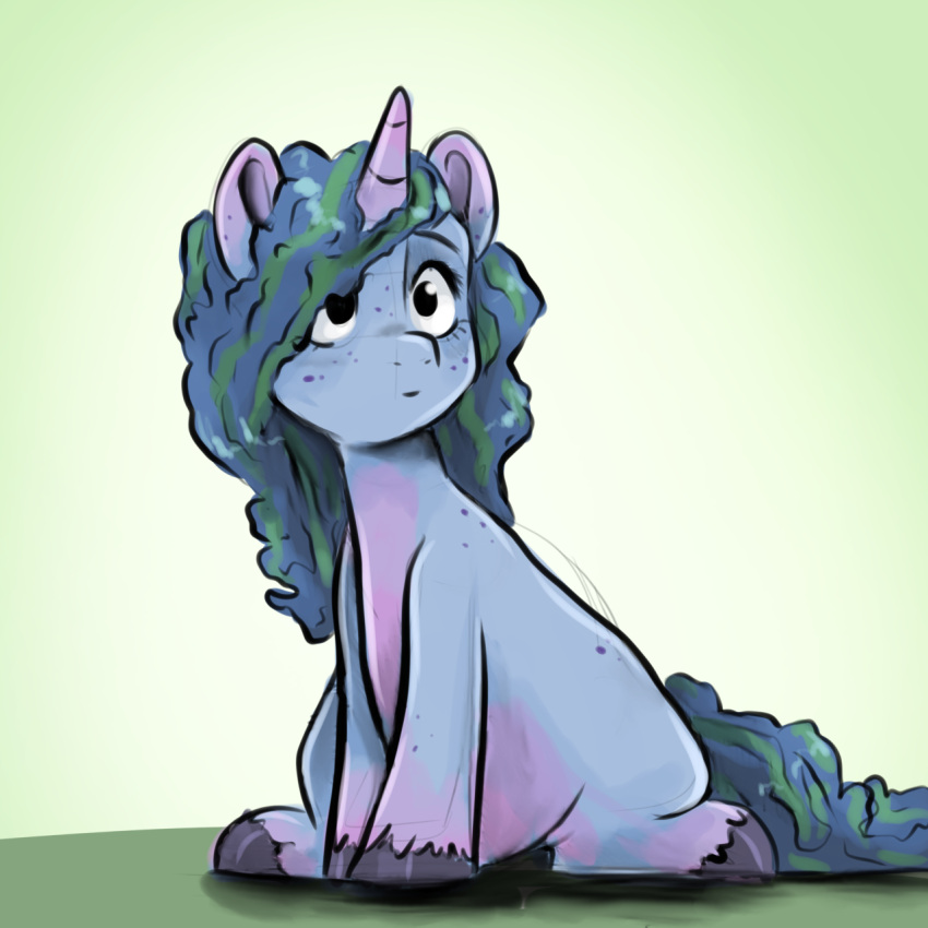 black_eyes blue_body blue_fur blue_hair blue_hooves blue_mane blue_tail digital_media_(artwork) equid equine female feral freckles fur hair hasbro hi_res hooves horn leg_tuft long_hair mammal mane misty_(g5) mlp_g5 my_little_pony sitting smirk_(artist) solo tail tuft unicorn unicorn_horn