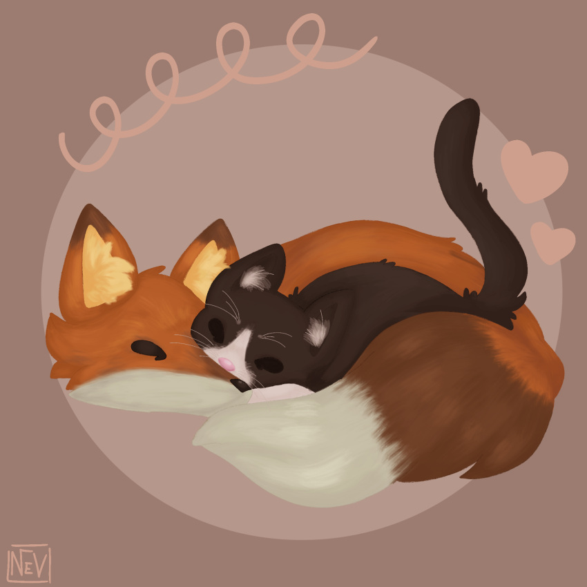 animal cat commission commissioner_upload cuddling fox highres non-web_source paid_reward signature sleeping