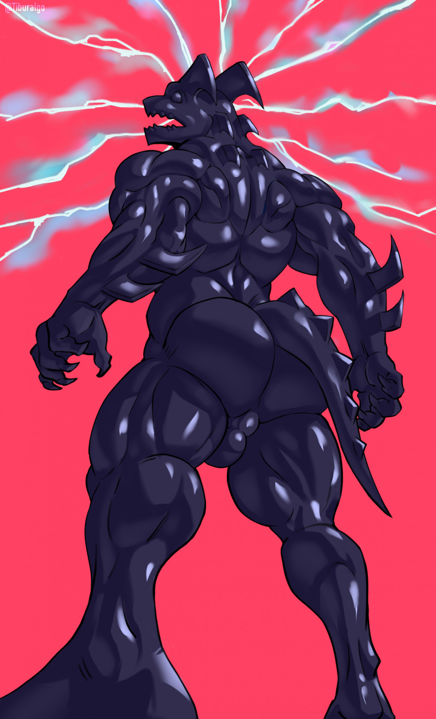 absurd_res anthro back_muscles big_butt black_body butt dragon drone epic_games fortnite glistening glistening_body hi_res hybrid_(fortnite) latex lizard low-angle_view male muscular null_bulge nullification rear_view reptile rubber scalie solo solo_focus tiburalgo worm's-eye_view