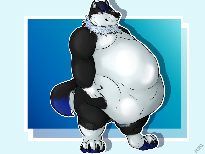 anthro belly bigbelly canid canine canis digital_drawing_(artwork) digital_media_(artwork) epalisk fluffy hi_res male mammal obese obese_anthro obese_male overweight overweight_anthro overweight_male pumex solo wilk wolf ych