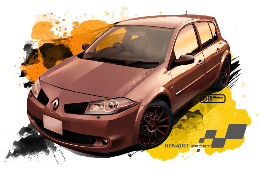 car copyright ground_vehicle highres license_plate motor_vehicle nimbus_goldbrum no_humans original paint_splatter renault renault_megane vehicle_focus