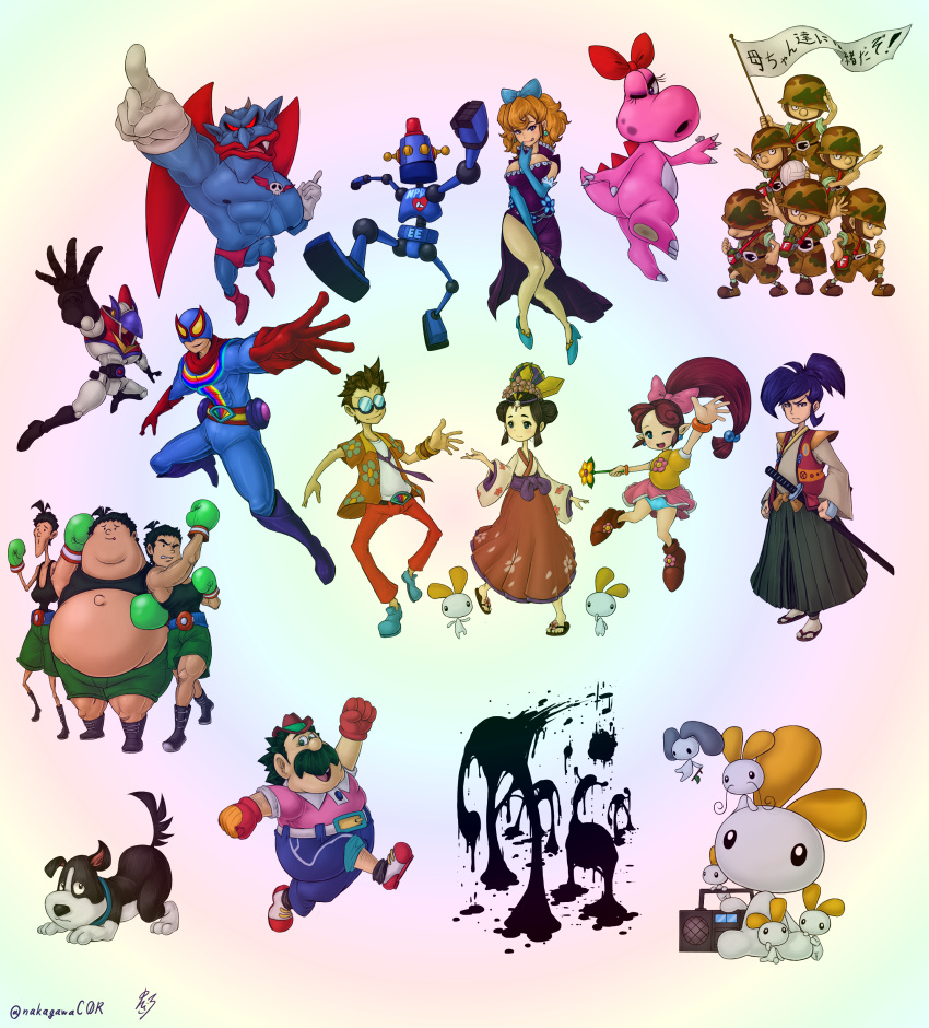 absurd_res accessory advance_wars birdo black_body black_fur black_hair blonde_hair blue_body blue_hair blue_skin boxing_gloves breasts canid canine canis captain_rainbow_(character) captain_rainbow_(series) chibi-robo! cleavage clothed clothing crazy_tracy demon devil_(devil_world) devil_world dinosaur doctorwalui domestic_dog dress facial_hair female flag fur giftpia golf_(nintendo) green_hair hair hair_accessory hair_ribbon handwear hi_res hikari_(shin_onigashima) human infantry_(nintendo_wars) ink japanese_text link's_awakening lips little_mac machine male mammal mappo_(giftpia) mario_bros mimin_(captain_rainbow multicolored_body multicolored_fur mustache nick_(captain_rainbow) nintendo nintendo_wars ossan_(golf) overweight panel_de_pon panties pink_body pink_scales ponytail punch-out!! reptile ribbons robot samurai scales scalie shin_onigashima simple_background skinny soldier space_hunter_drake_redcrest takamaru tao_(chibi-robo) text the_legend_of_zelda the_mysterious_murasame_castle two_tone_body two_tone_fur underwear warrior white_background white_body white_fur yellow_body