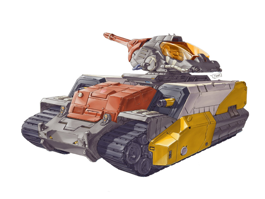 artist_name autobot caterpillar_tracks highres military_vehicle motor_vehicle no_humans omega_supreme science_fiction speech_bubble tank transformers vehicle_focus white_background yinghawk