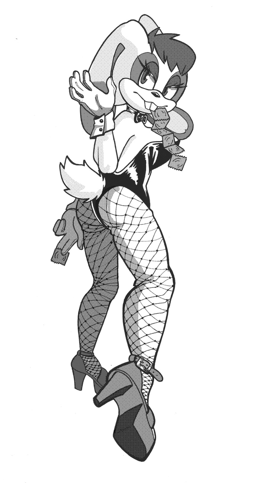 animal_humanoid anthro autenticovadito black_and_white bow_accessory clothing condom digital_media_(artwork) fishnet_leggings fluffy fluffy_tail footwear gloves halftone handwear hi_res high_heels humanoid lagomorph lagomorph_humanoid latex leporid long_ears male mammal mammal_humanoid manga_style marker_(artwork) mobian_rabbit monochrome playboy_bunny playboy_outfit playboy_suit rabbit screentone sega sexual_barrier_device slutty_clothing solo sonic_the_hedgehog_(series) sonic_x tail traditional_media_(artwork) vanilla_the_rabbit