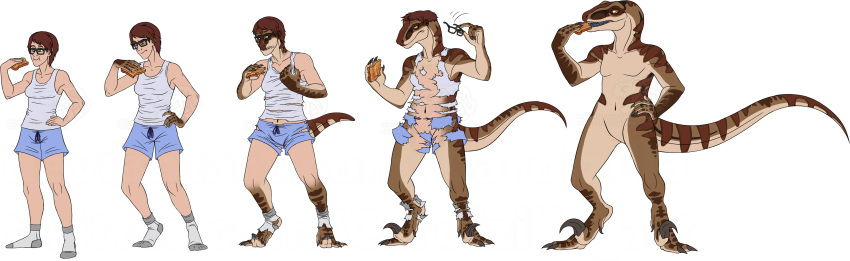 absurd_res anthro bread breasts brown_body brown_scales carolzilla clothing dark_body dark_skin eating eating_food featureless_breasts featureless_chest featureless_crotch feet female food hair hi_res human human_to_anthro mammal red_hair scales sequence skade(caninehybrid) solo species_transformation toast toe_curl torn_clothing transformation