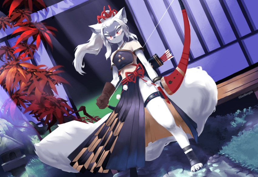 absurd_res anthro armor canid canine canis clothing devilbeing_(artist) female hakuro_(onmyoji) hi_res mammal onmyoji paws red_eyes solo wolf