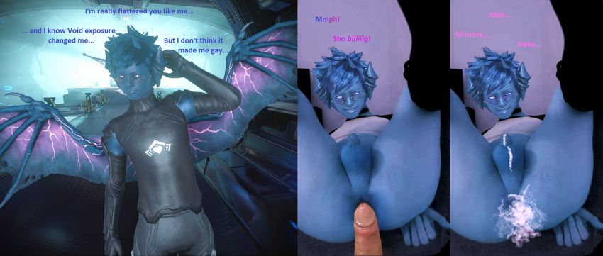 after_sex ahegao anal anal_penetration anus blue_body blue_skin bodily_fluids butt cum cum_in_ass cum_inside cum_on_penis dialogue digital_extremes duo english_text faceless_character faceless_male flaccid fucked_silly genital_fluids genitals girly hi_res human humanoid leaking_cum leaking_penis legs_lifted looking_pleasured male male/male mammal mind_break nrwells operator_(warframe) penetration penis pink_eyes presenting presenting_anus presenting_hindquarters text unseen_male until_they_like_it warframe