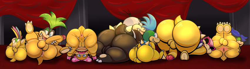 absurd_res anthro anus balls big_butt bracelet butt clothing female genitals group hand_on_butt hi_res iggy_koopa jewelry koopa koopaling larry_koopa lemmy_koopa ludwig_von_koopa male mario_bros morton_koopa_jr. nintendo penis presenting presenting_hindquarters pussy roy_koopa scalie spiked_bracelet spikes spread_anus spreading tepigfan101 wendy_o._koopa