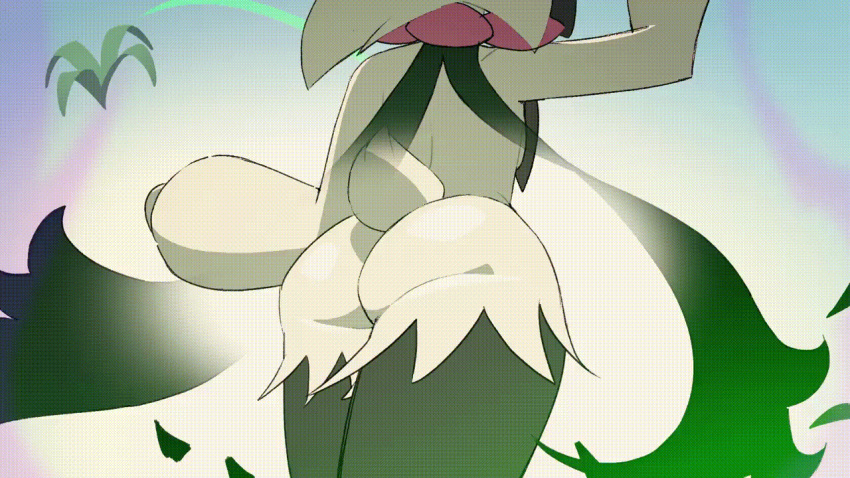 ambiguous_gender animated anthro breasts butt digital_media_(artwork) felid feline feliscede fur generation_9_pokemon green_body green_fur mammal meowscarada nintendo pokemon pokemon_(species) simple_background solo tail