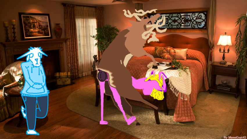 anthro antlers anus arched_back balls balls_deep big_balls blonde_hair bodily_fluids bovid breasts brown_body brown_fur buck_(disambiguation) butt caprine clothed clothing consensual_cuckold cuckold cum cum_in_pussy cum_inside deer doggystyle dominant dominant_male dripping duo_focus eyes_closed feet female feral from_behind_position fur genital_fluids genitals goat group group_sex hair hi_res hoodie hooves horn hotel infidelity inside lagomorph leporid looking_down male male/female mammal memegoat42 nipples nude orgasm orgasm_face penetration penny_(goat) photo_background photography_(artwork) pink_body pink_fur pink_nipples plump_balls presenting presenting_hindquarters purple_genitals pussy_juice rabbit raised_tail rear_admiral_position rear_view sad sex size_difference submissive submissive_female submissive_male tail tail_tuft threesome topwear trio tuft vaginal vaginal_penetration voyeur white_body white_fur