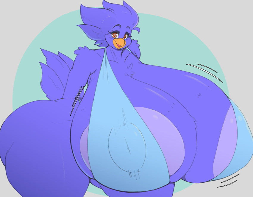 absurd_res anthro areola avian beak big_areola big_breasts big_butt bikini bird blue_body breasts busty_bird butt clothing corvid corvus_(genus) crow eikasianspire female grey_areola hi_res huge_breasts huge_butt huge_thighs hyper hyper_breasts looking_at_viewer nipple_outline non-mammal_breasts open_beak open_mouth orange_eyes oscine passerine solo swimwear thick_thighs