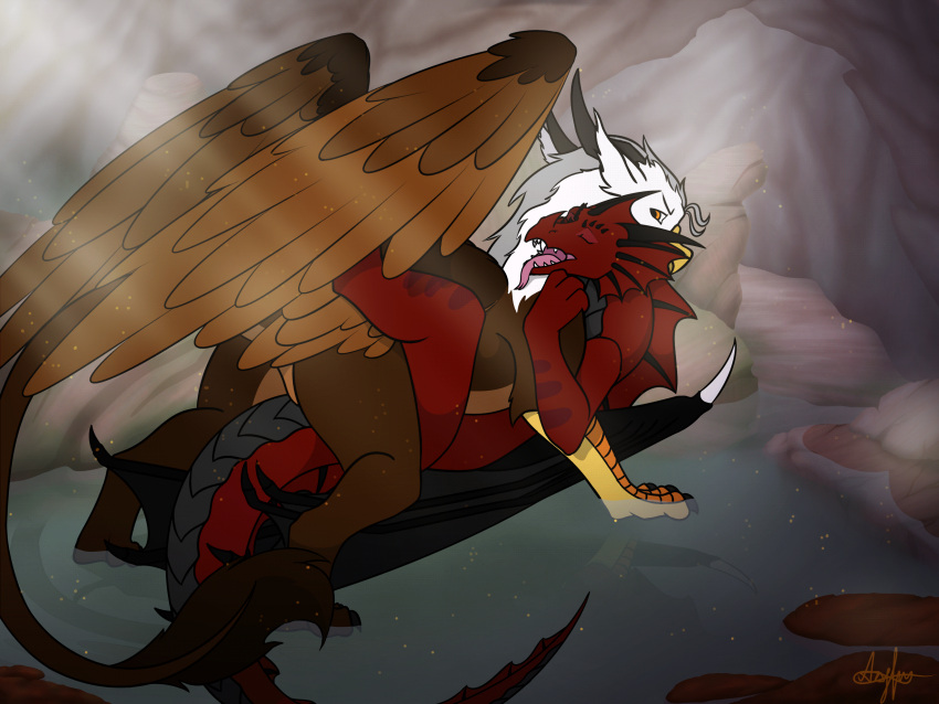adrim adrim_(character) ambiguous_gender animated avian cave dragon duo feral gryphon hi_res horn male male/ambiguous markings mythological_avian mythology sex wings wonder_(newfoundwonder)