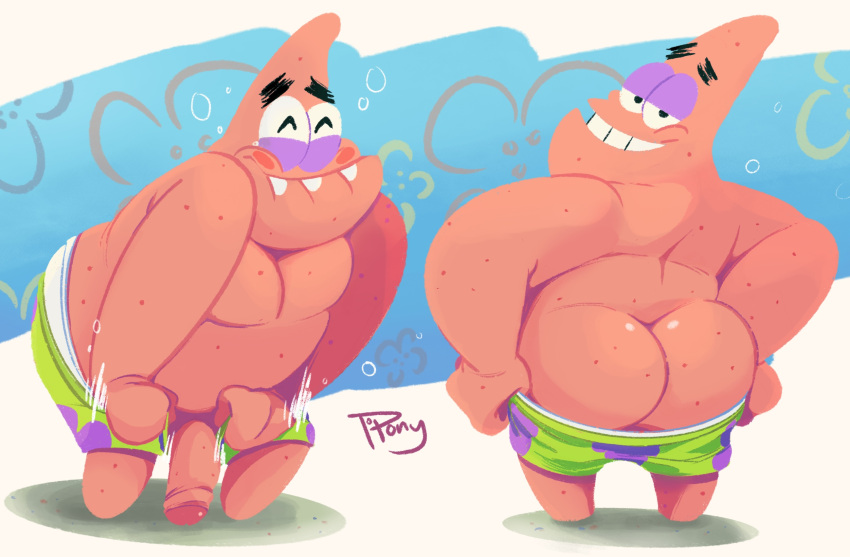 anthro asterozoan brittle_star butt clothing echinoderm genitals hi_res male marine nickelodeon patrick_star penis solo spongebob_squarepants starfish topony undressing