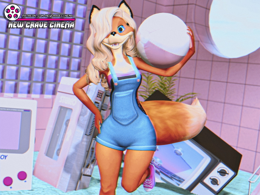 canid canine clothing female fox game_boy game_boy_family hi_res mammal nintendo overalls retro smile tape_player