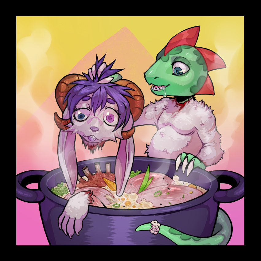 absurd_res anthro blood bodily_fluids cannibal cannibalism comic cook cooking cooking_vore corpse death decapitation duo female food gore hi_res kolkolukija lagomorph leporid lizard male male/female mammal meat oskar_(2ndvoice) rabbit reptile rodent scalie skinning snuff soup