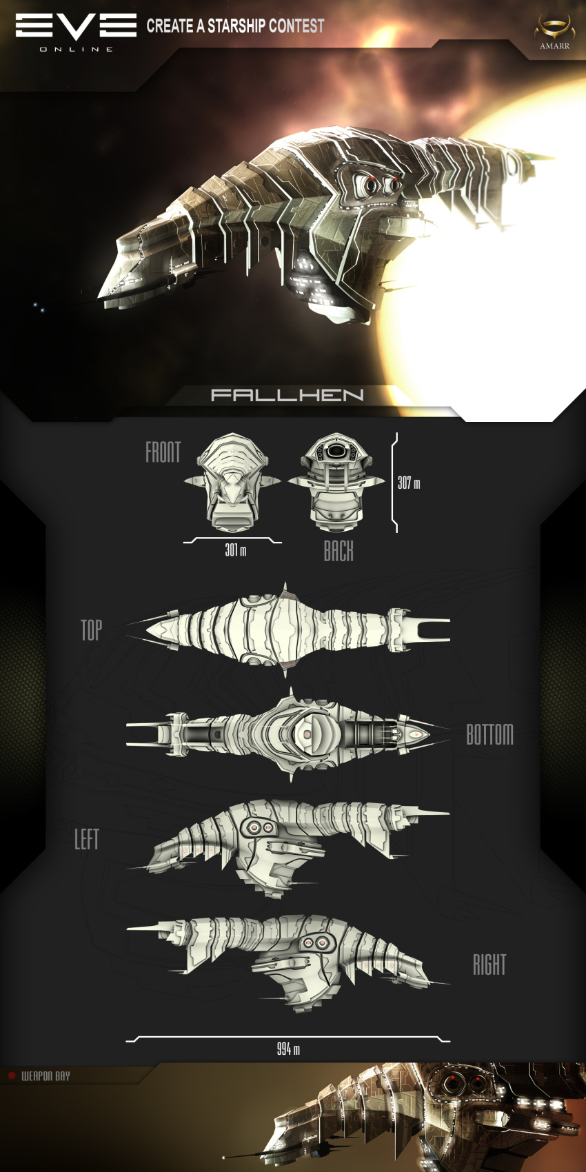 3d absurdres amarr_empire_(eve_online) battleship_(eve_online) commentary concept_art copyright_name emblem eve_online from_side glowing highres logo military_vehicle multiple_boys nebula no_humans original outdoors radio_antenna reference_sheet science_fiction snoreyn space spacecraft star_(sky) thrusters vehicle_focus
