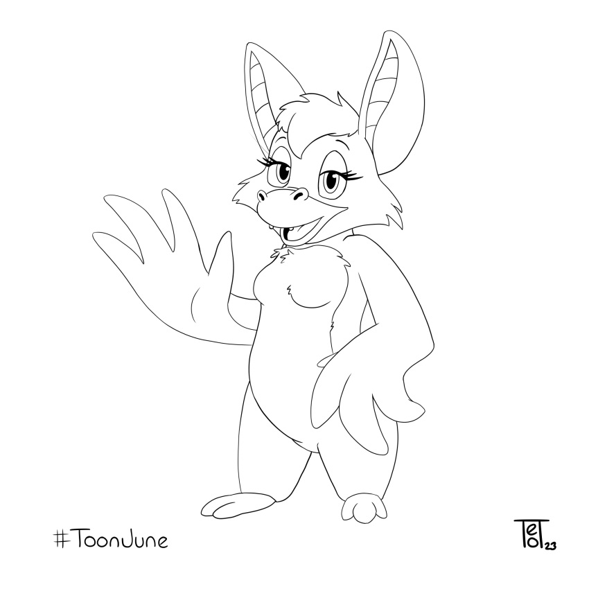1990s bat black_and_white chip_'n_dale_rescue_rangers disney female foxglove_(cdrr) gesture hi_res line_art mammal monochrome sketch solo standing teot waving winged_arms wings