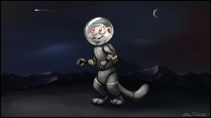 anthro diaper diaper_under_clothing domestic_ferret hi_res landscape luthor male mammal moon mustelid musteline solo space spacesuit star true_musteline weasel zenfetcher