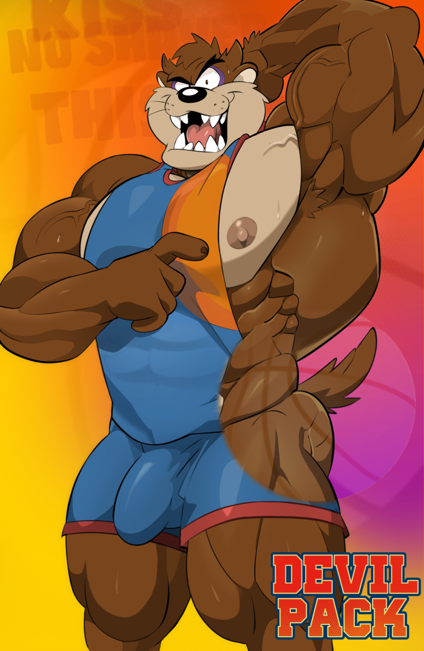 abs anthro brown_body bulge butt clothing dasyurid dasyuromorph gesture hi_res looking_at_viewer looney_tunes male mammal marsupial muscular muscular_anthro muscular_male nipples pecs pointing pointing_at_self shirt solo space_jam space_jam:_a_new_legacy sportswear tail tank_top tasmanian_devil tasmanian_devil_(looney_tunes) teeth thylacine thymilph topwear vein veiny_muscles warner_brothers xray_view