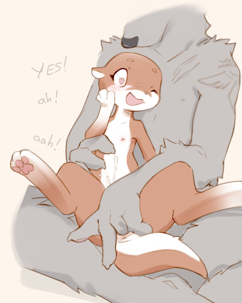 &lt;3 &lt;3_eyes ancesra anthro bodily_fluids canid canine canis duo female fingering fingering_partner flat_chested genital_fluids hi_res interspecies larger_male looking_pleasured male male/female mammal moan mustelid nipples nude otter pawpads pussy_juice sex size_difference smaller_female vaginal vaginal_fingering wolf