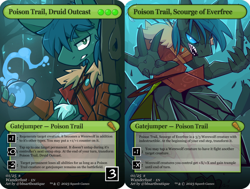 anthro druid english_text equid equine hi_res horse magic_user mammal pony tcg_card text tribal_spellcaster