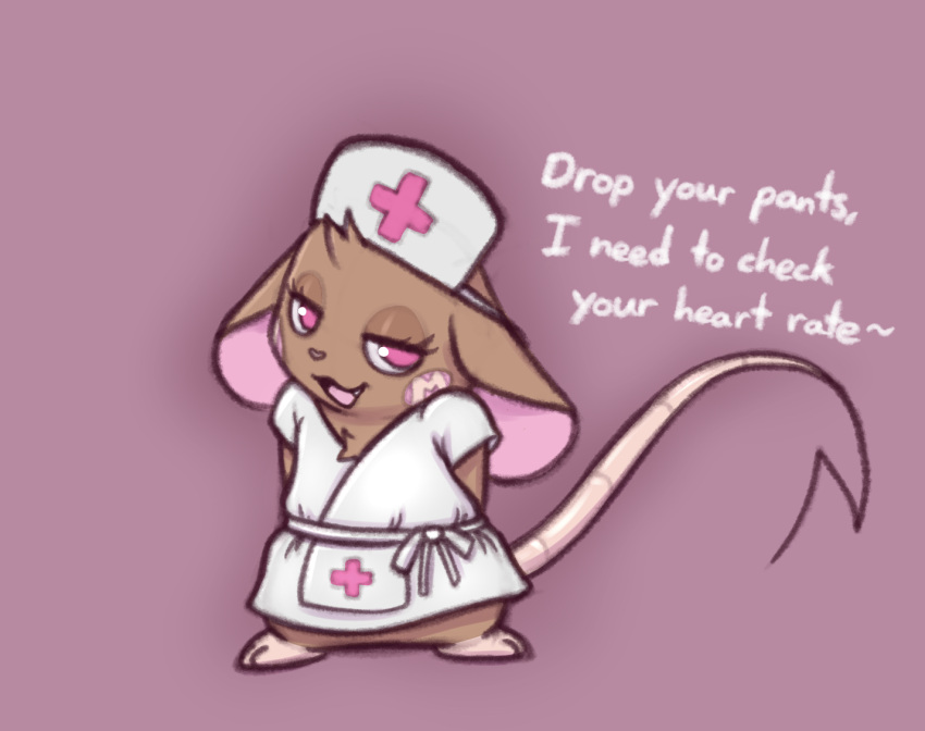 brown_body brown_fur clothed clothing dialogue english_text female fur mammal milachu milachu92 mouse murid murine nurse rodent semi-anthro simple_background text