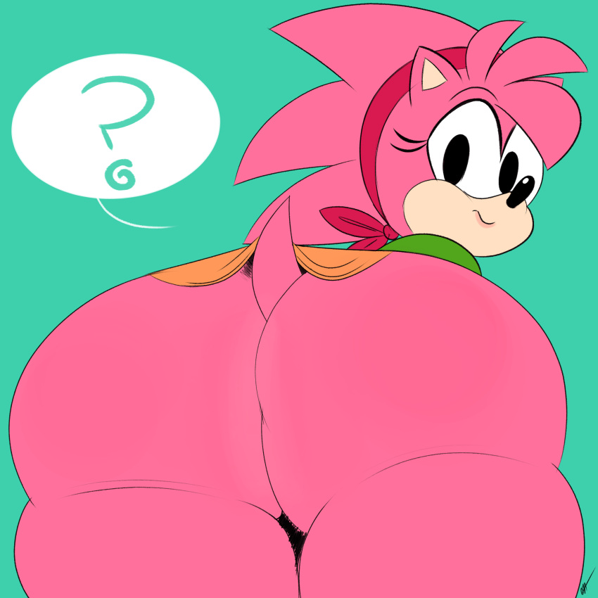 amy_rose anthro artist_name big_butt black_eyelashes black_eyes black_nose bottomless butt classic_amy_rose classic_sonic_(universe) clothed clothing countershading eulipotyphlan female fur hair head_tuft hedgehog hi_res huge_butt looking_back mammal ota_(artist) pink_body pink_fur pink_hair rear_view sega signature small_tail solo sonic_the_hedgehog_(series) tail tan_body tan_countershading tan_skin thick_thighs tuft