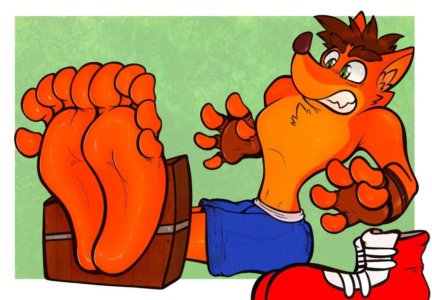 activision bandicoot barefoot crash_bandicoot crash_bandicoot_(series) feet hi_res male mammal marsupial restraints sebafox soles solo stocks toes