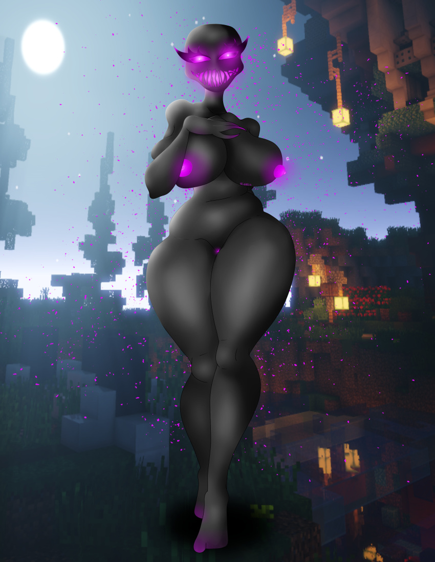 absurd_res anthro breasts clitoris enderman female genitals hi_res lewarfire microsoft minecraft mob mojang monster nipples pussy solo xbox_game_studios