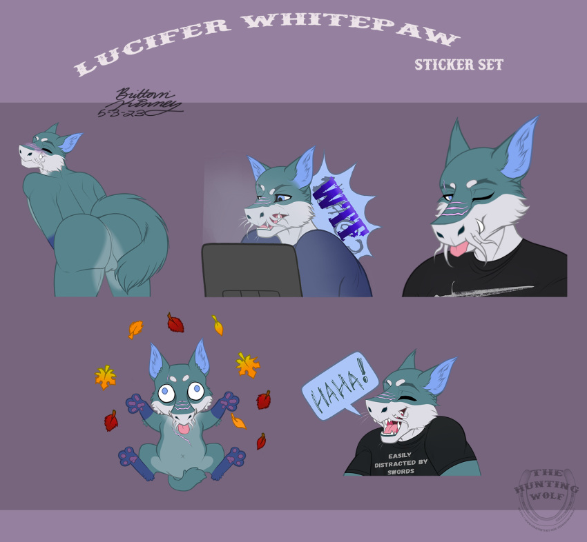 anthro butt canid canine canis chibi hi_res humanoid humor lobo lucifer lupis male mammal sergal silly snowwhitepaw solo sticker stickers telegram thehuntingwolf wolf