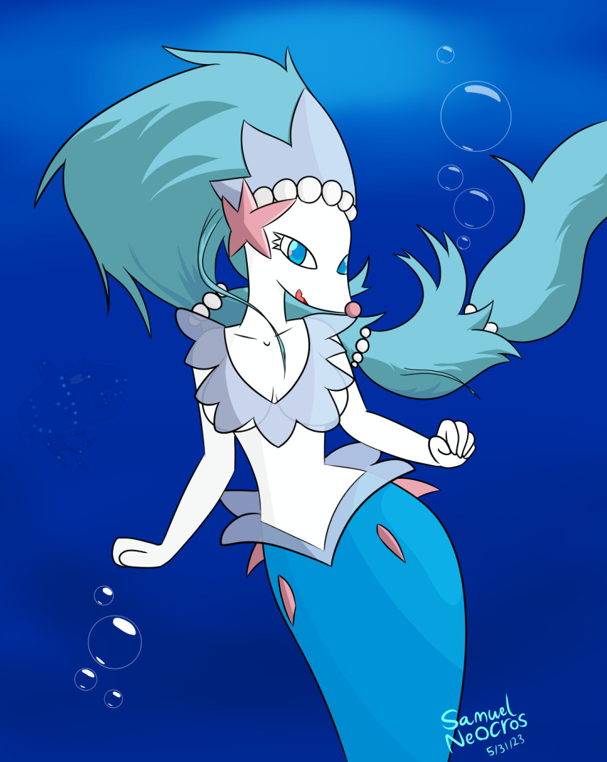 anthro female generation_7_pokemon hi_res nintendo pokemon pokemon_(species) primarina samuel-neocros solo underwater water wishiwashi wishiwashi_(school_form)