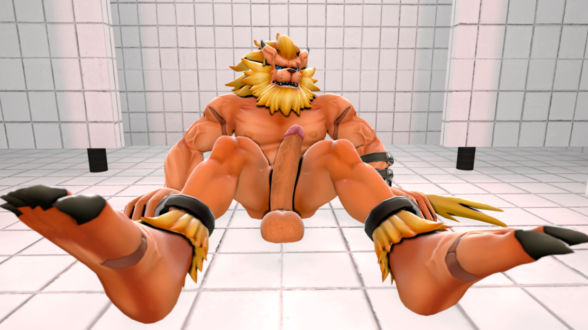 3d_(artwork) anthro balls bandai_namco digimon digimon_(species) digital_media_(artwork) felid genitals hi_res humanoid_genitalia humanoid_penis interspecies leomon lion male male/male mammal maxdigipower muscular muscular_anthro muscular_male nipples pantherine penis solo source_filmmaker