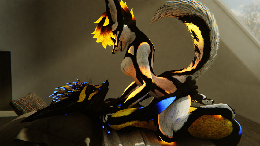 3d_(artwork) absurd_res anthro blender_(software) blender_cycles breasts butt butt_grab cowgirl_position digital_media_(artwork) duo dusky(_dusky_) eyes_closed feathers female fluffy fluffy_tail from_front_position hand_on_butt hi_res humanoid jex juno(junoooo) junovr(junoooo) looking_down looking_pleasured male male/female on_bottom on_top sex tail