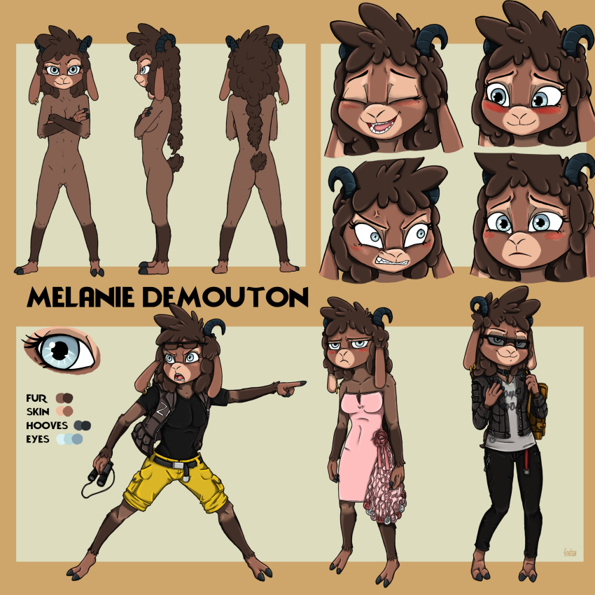 absurd_res anthro bad_guy_cafe blue_eyes bovid brown_body brown_fur brown_hair caprine female fur hair hi_res mammal melanie_demouton_(readerno31142) sheep solo ziegelzeig