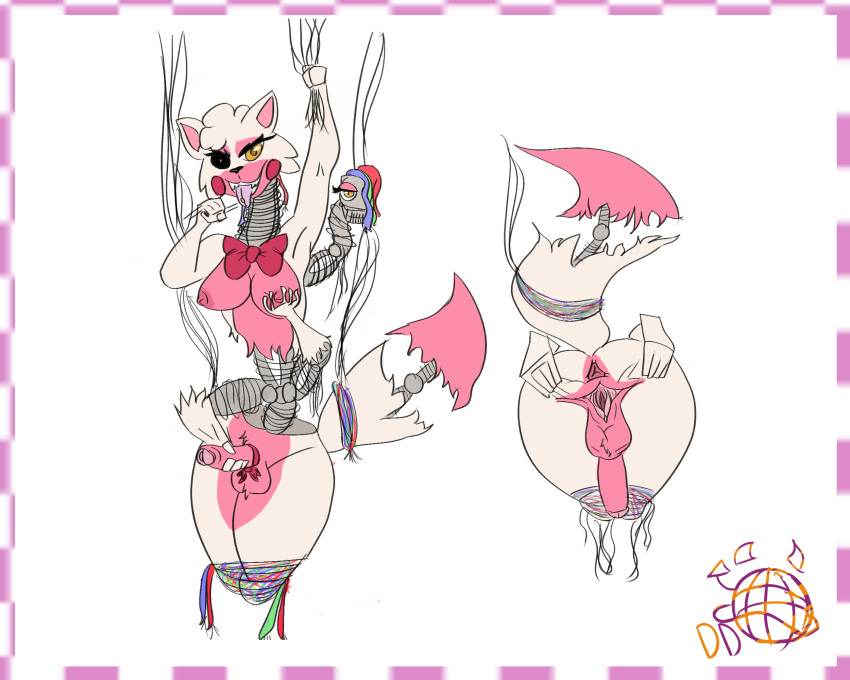 animatronic anthro bow_tie breasts butt discodemon female five_nights_at_freddy's five_nights_at_freddy's_2 genitals gynomorph herm hi_res holding_breast holding_penis intersex machine mangle_(fnaf) multi_arm multi_limb penis pink_body presenting presenting_hindquarters presenting_pussy pussy robot scottgames solo spread_pussy spreading white_body wire