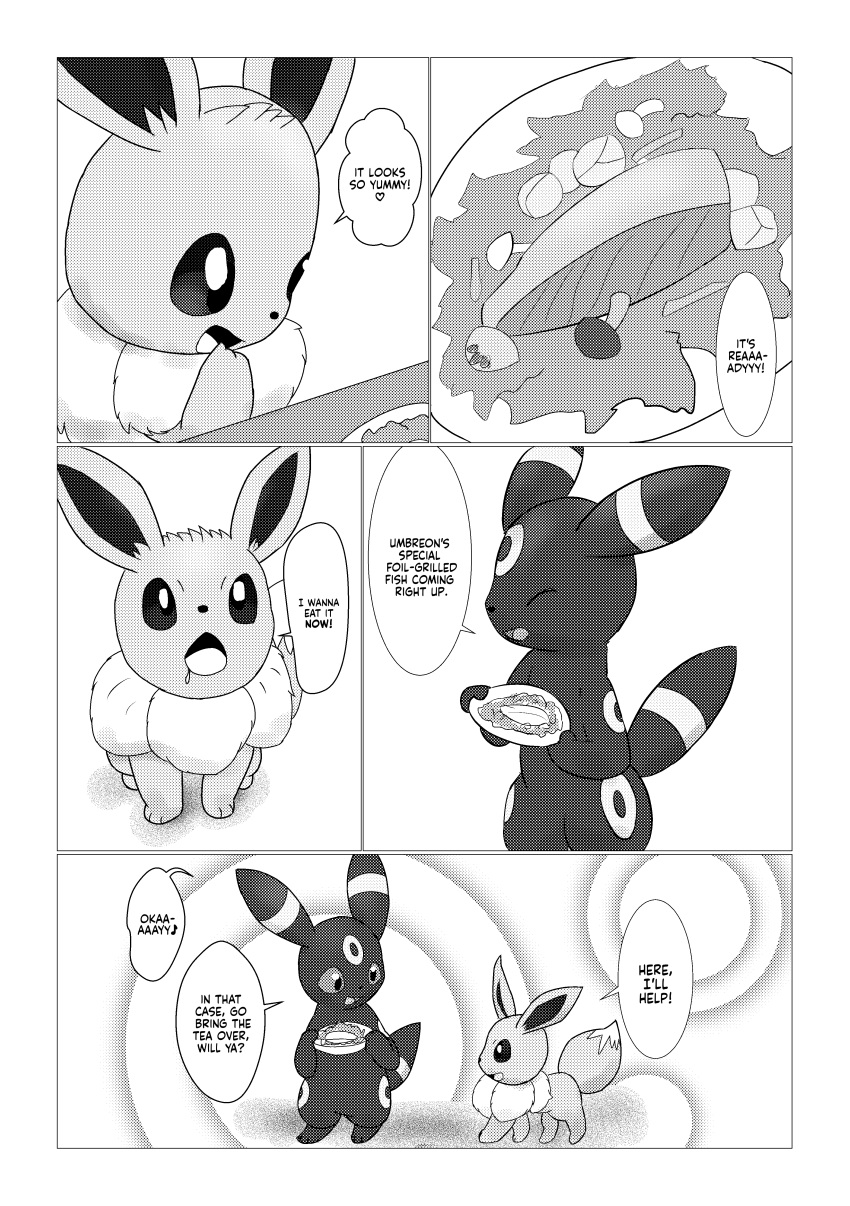 abstract_background absurd_res ambiguous_gender black_and_white bodily_fluids border comic dialogue dipstick_tail dokuase drooling duo ear_markings eevee eeveelution english_text eyes_closed facial_markings feral finger_to_mouth food forehead_markings fungus fur generation_1_pokemon generation_2_pokemon greyscale hard_translated head_markings hi_res holding_object leg_markings markings monochrome multicolored_body multicolored_fur mushroom neck_tuft nintendo open_mouth plate pokemon pokemon_(species) ring_(marking) saliva simple_background sitting sitting_on_ground speech_bubble tail tail_markings text third-party_edit translated translation_edit tuft two_tone_body two_tone_fur umbreon walking white_background white_border