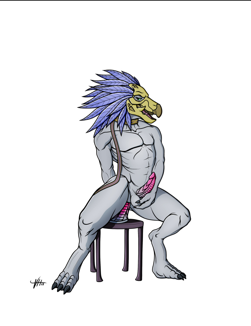 3_fingers 3_toes absurd_res alien anal anal_masturbation anal_penetration animal_genitalia animal_penis anthro avian ball_grab balls beak blue_body blue_eyes blue_feather_hair blue_feathers claws collar colored digitigrade dildo dildo_in_ass dildo_insertion dildo_sitting erection fangs feather_hair feathered_crest feathers feet finger_claws fingers furniture genitals grey_body grey_skin halo_(series) head_crest hi_res kig-yar leash leash_and_collar male masturbation microsoft muscular muscular_anthro muscular_male nude object_in_ass open_mouth penetration penis pseudo_hair ribbed_penis ridged_penis scalie sex_toy sex_toy_in_ass sex_toy_insertion shaded simple_background solo stool t'vaoan teeth toe_claws toes tongue unusual_anatomy unusual_genitalia unusual_penis v-i-e white_background xbox_game_studios yellow_body