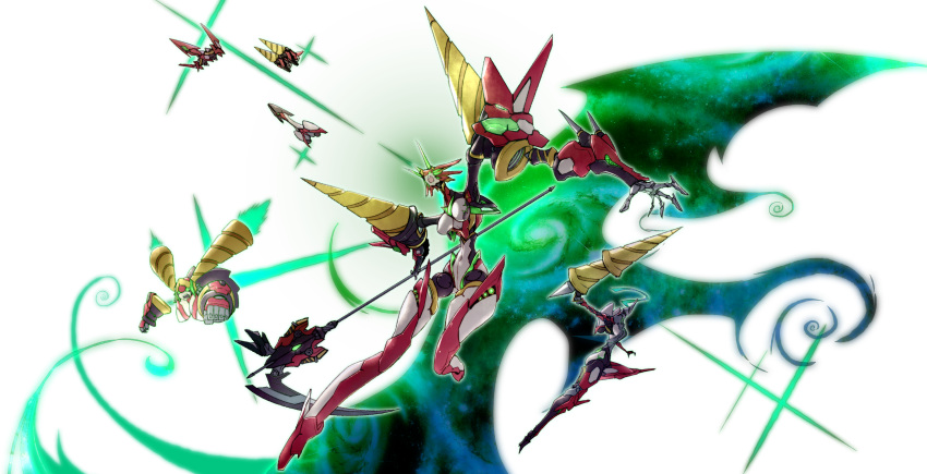 absurdres bingshan breasts clenched_hands detached_arm drill getter_robo glowing glowing_eyes green_eyes highres holding holding_scythe large_breasts looking_up mecha open_hand open_mouth redesign robot science_fiction scythe shin_bear_(getter) shin_eagle_(getter) shin_getter-1 shin_getter-2 shin_getter-3 shin_getter_robo shin_jaguar_(getter) super_robot thrusters white_background
