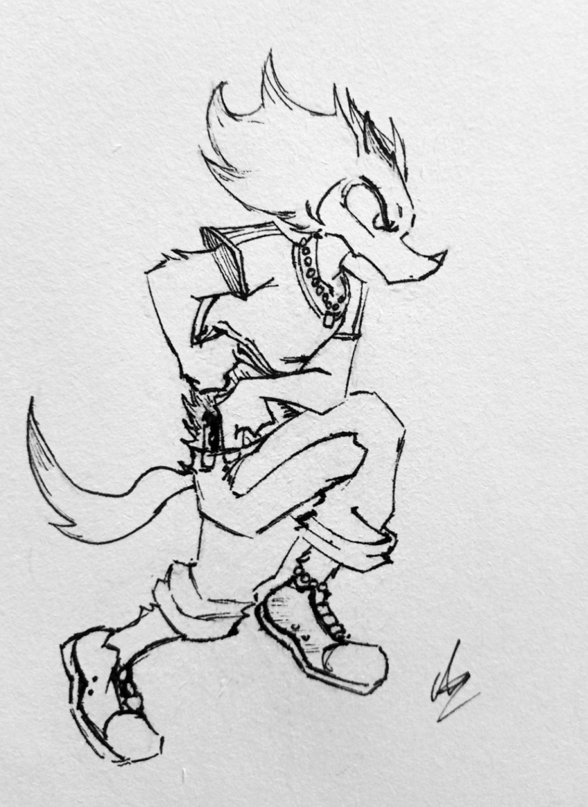 alexis_(sr_empanada) anthro bird_dog bottomwear canid canine canis clothed clothing denim denim_clothing domestic_dog drawing_weapon footwear gun handgun hi_res hunting_dog jeans male mammal pants pendant pistol ranged_weapon retriever rolled_up_pants running serious_face shirt shoes sr_empanada t-shirt topwear traditional_media_(artwork) weapon