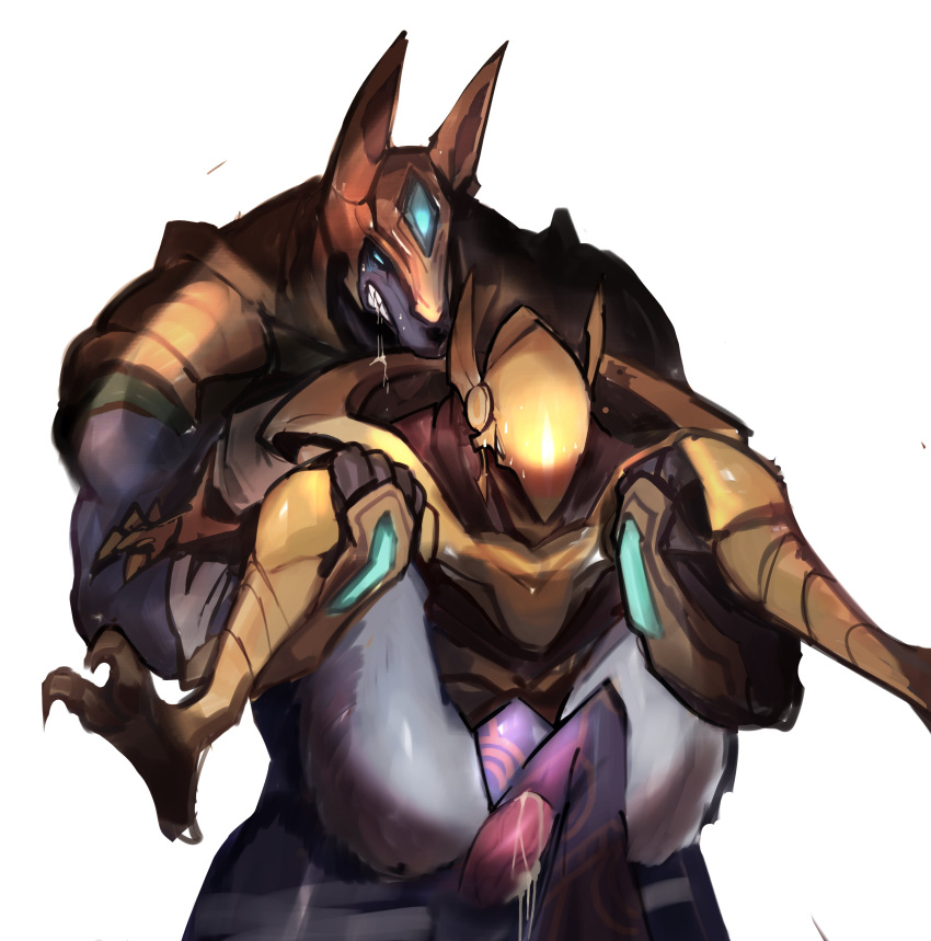 absurd_res anal anal_penetration animal_genitalia anthro anubian_jackal armor avian azir_(lol) bird bodily_fluids canid canine canis chair_position clothed clothing cum duo from_behind_position genital_fluids genitals headgear helmet hi_res humanoid jackal league_of_legends legs_up looking_pleasured male male/male male_penetrated male_penetrating male_penetrating_male mammal muscular muscular_anthro muscular_male nasus_(lol) open_mouth penetration penile penile_penetration penis penis_in_ass riot_games sex simple_background sweat taihum