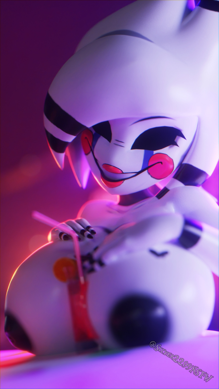 3d_(artwork) animatronic anthro breasts clothed clothing digital_media_(artwork) female five_nights_at_freddy's five_nights_at_freddy's_2 fredina's_nightclub hi_res humanoid machine marie_(cally3d) marionette_(fnaf) nipples robot scottgames silver2299 straw topless topless_female