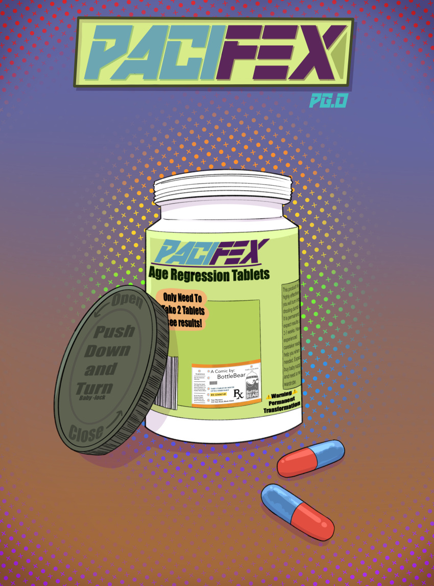 absurd_res age_regression bottle bottlebear comic container cover cover_art cover_page drugs hi_res instructions pill_bottle pills simple_background text