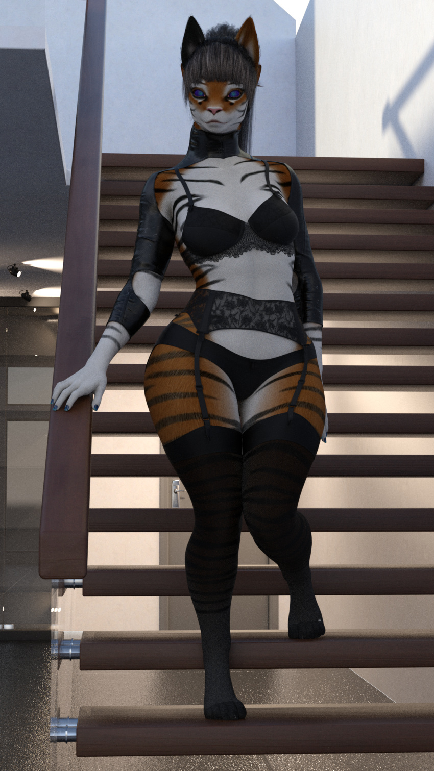 3d_(artwork) absurd_res anapx andromorph anthro beca big_breasts big_butt black_body black_clothing black_fur black_hair black_topwear bottomwear breasts butt butt_focus canid canine canis claws clothed clothing curvaceous curvy_figure digital_media_(artwork) eyebrows eyelashes felid feline felis female figurine fondling fox fur hair hi_res huge_breasts hybrid intersex laying_on_stomach lingerie long_hair looking_at_viewer looking_back lying mammal multicolored_body multicolored_fur nude orange_body orange_fur panties pants paws pinup pose simple_background small_breasts smile solo solo_focus tail tight_clothing topwear underwear voluptuous white_body white_fur wide_hips widescreen
