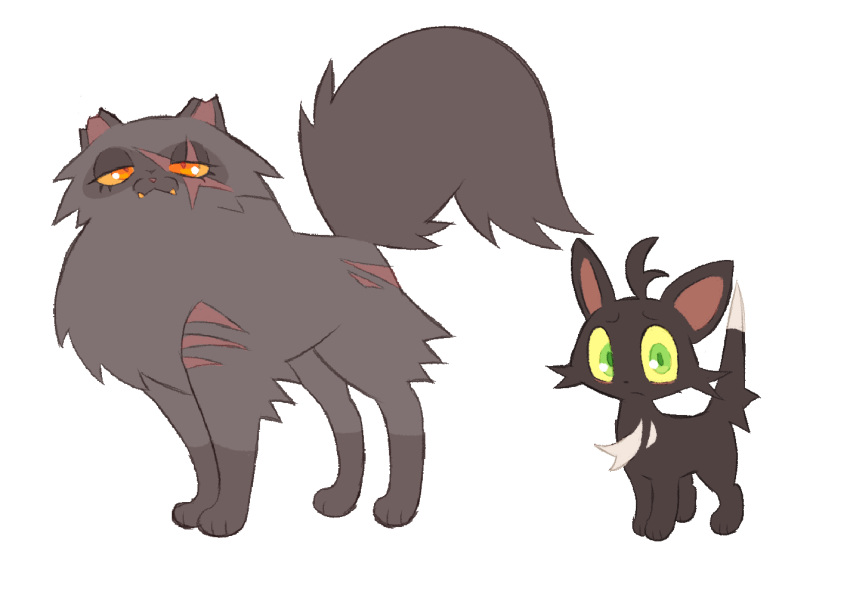 black_body black_fur brown_body brown_fur domestic_cat duo felid feline felis female feral fur labbit1337 male mammal ravenpaw_(warriors) scar simple_background warriors_(cats) white_background yellowfang_(warriors)