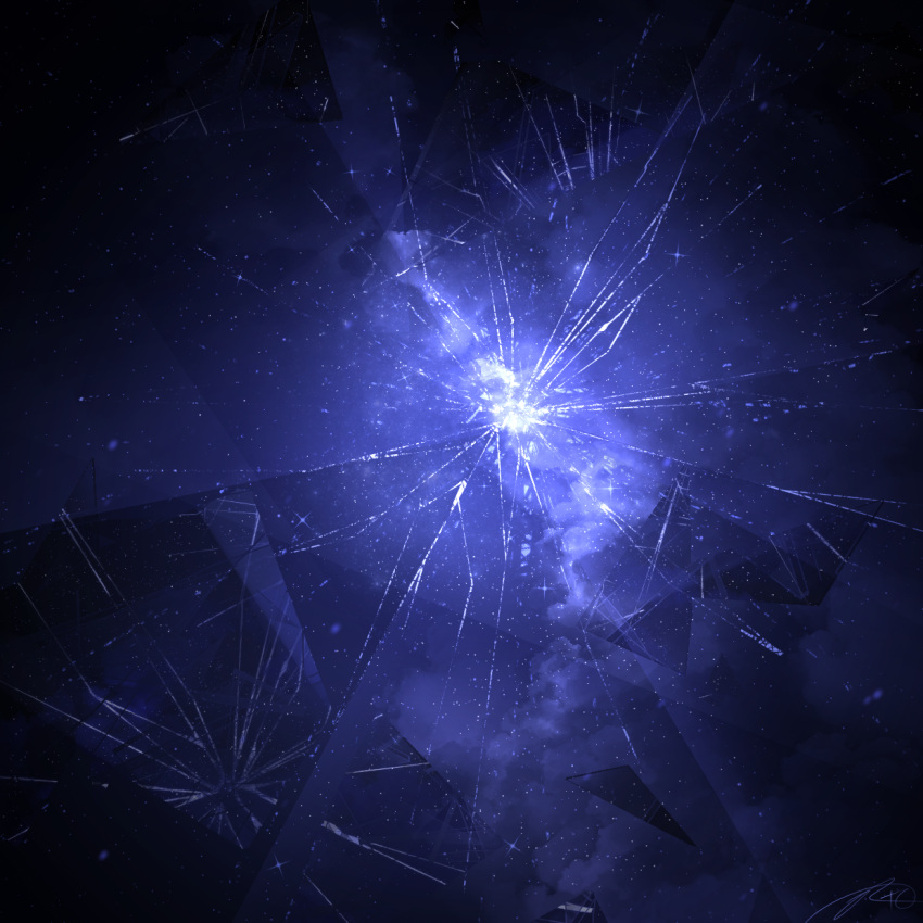 broken_glass glass glass_shards highres milky_way night no_humans original outdoors rune_xiao scenery shattered sky sky_focus star_(sky)