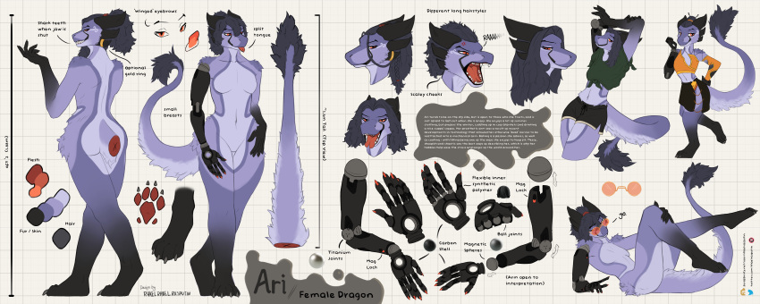 absurd_res angry anthro big_tail biped bottomwear breasts butt claws clothed clothing cybernetic_arm cybernetic_limb digital_media_(artwork) dragon eyewear feet female fingers fluffy fluffy_tail fur hair hi_res horn hotpants lilac_body lilac_fur long_tail looking_at_viewer mammal markings model_sheet multicolored_body multicolored_fur multicolored_tail nude open_mouth pawpads paws prosthetic prosthetic_arm prosthetic_limb rhaelrhaelrasputin shirt shorts simple_background skirt smile solo sunglasses tail teeth text toes tongue topwear tuft two_tone_body white_body white_fur