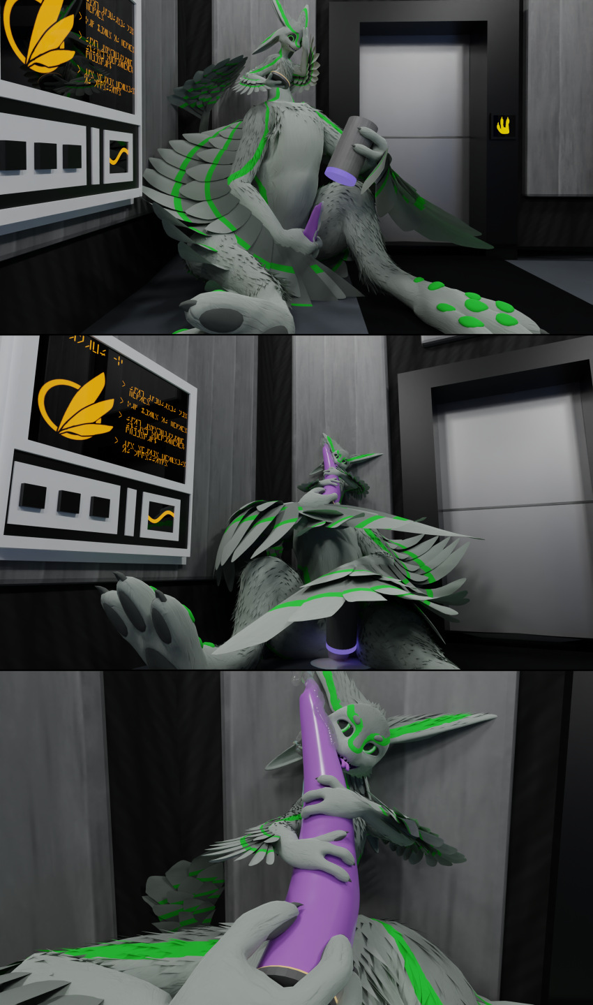 2023 3_fingers 3_toes 3d_(artwork) 4_ears aaron_(avali) abluecheese absurd_res anthro autofellatio avali avali_logo avali_scratch_text avali_taur avian avian_taur big_feet big_penis biped biped_taur bodily_fluids claws constructed_language cum digital_media_(artwork) digitigrade embrace feather_tuft feathered_wings feathers feet fictional_language fingers genital_fluids genitals green_body green_eyes green_feathers green_scutes grey_body grey_claws grey_feathers grey_head grey_pawpads grey_sclera grey_wall grey_wings hand_on_own_head hand_on_own_penis hand_print hand_scanner hi_res holding_object holding_penetrable_sex_toy holding_sex_toy hug huge_penis hugging_own_penis long_ears long_neck looking_at_genitalia looking_at_object looking_at_own_penis looking_at_penis looking_at_self looking_at_sex_toy male male_(lore) masturbation multi_ear nude oral oral_masturbation pawpads paws penetrable_sex_toy penile penile_masturbation penis penis_hug portal portal_fleshlight portal_penis purple_penis rosavali rosebur sex_toy sitting sitting_on_ground small_upper_body solo tail tapering_penis taur taurification taurified text toes tuft winged_arms wings yellow_text