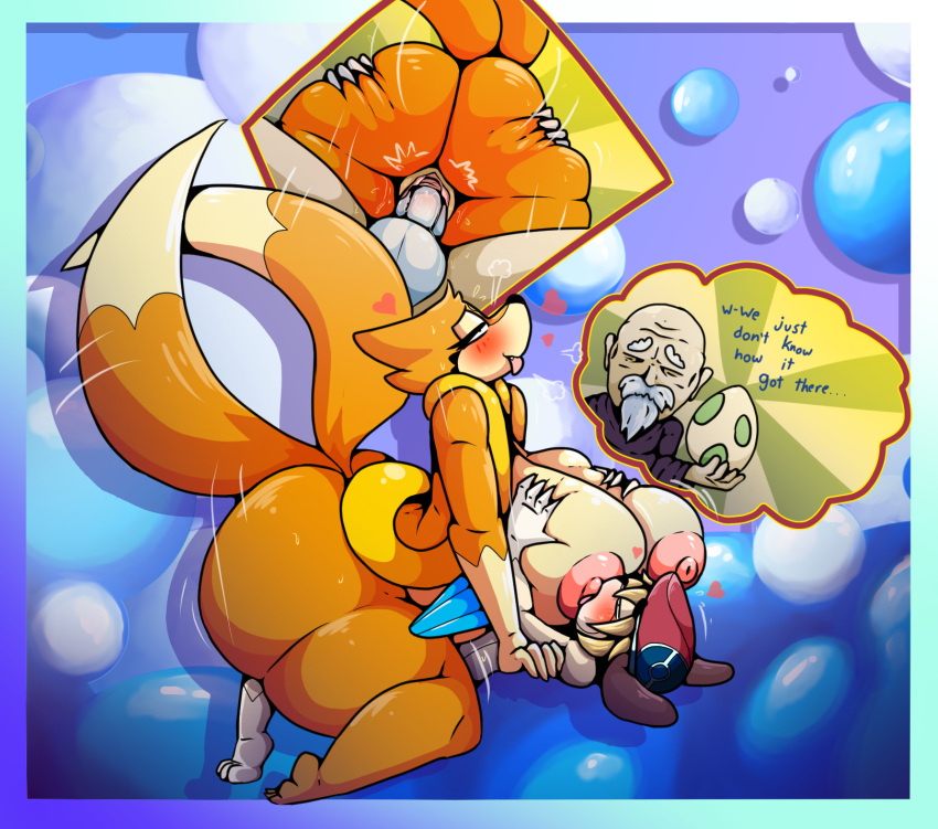 abstract_background anthro big_breasts big_butt breast_play breast_squish breast_suck breasts butt canid canine clothing egg female floatzel fur generation_4_pokemon genitals hat headgear headwear hi_res iguanasarecool male male/female mammal niko_(pkfirefawx) nintendo orange_body orange_fur penetration penis pokemon pokemon_(species) pussy squish sucking tan_body tan_fur thick_thighs vaginal vaginal_penetration