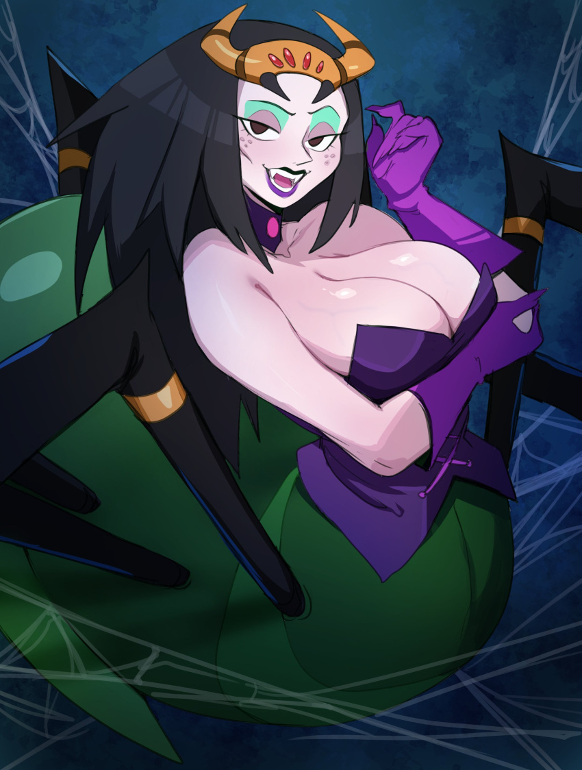 absurd_res arachne arachnid arthropod big_breasts black_hair breasts cartoon_network cleavage clothed clothing european_mythology female greek_mythology hair hi_res lightsource mythology solo spider_web the_grim_adventures_of_billy_and_mandy velma_green_the_spider_queen